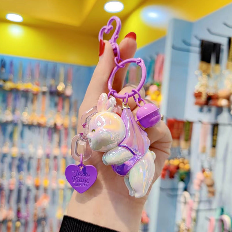 Wholesale Acrylic Electroplating Colorful Rabbit Keychain